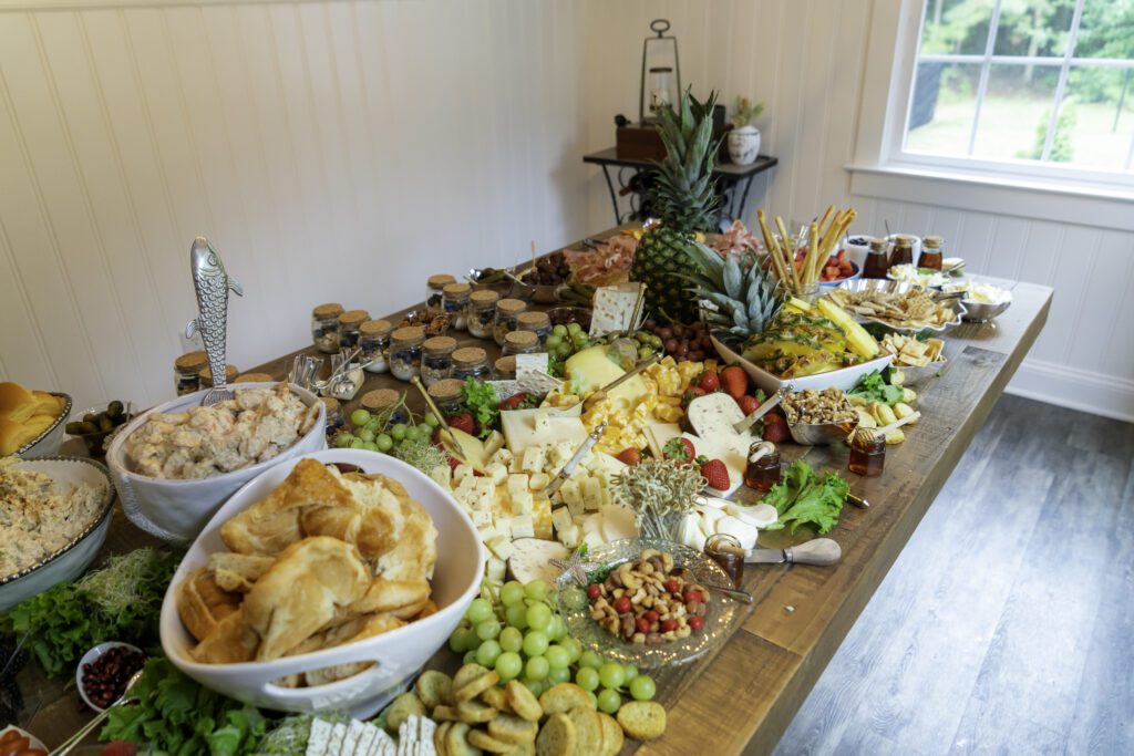 a table filled with lots of different types of food