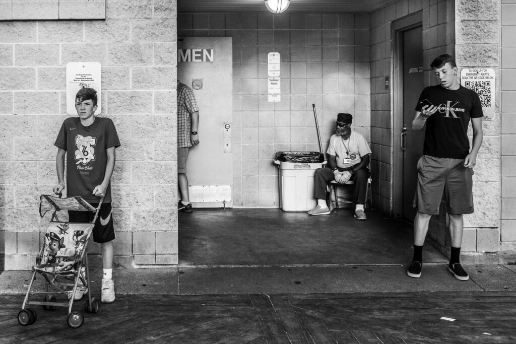 a group of people standing in front of a building